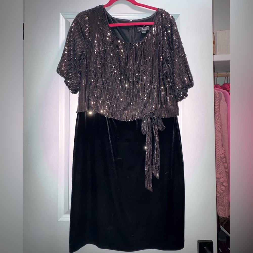 Alex Evenings Sequin and Velvet Cocktail Dress